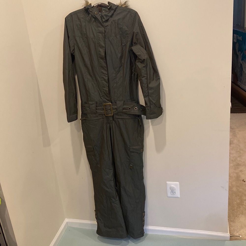 ROXY Gray Blue Utility Snowsuit with fur hood sz S